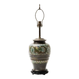 Early 20th Century Bronze Champlevé Dragon Cloisonné Lamp