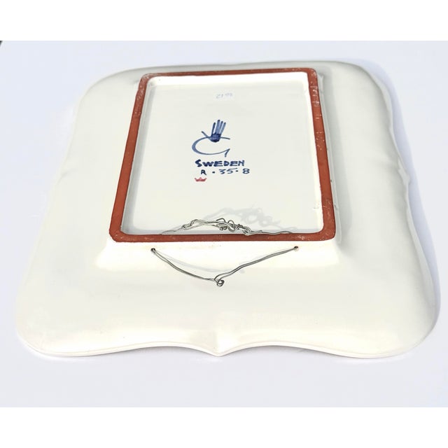 Signed Stig Lindberg Faiance for Gustavsberg Sweden Hand Decorated Ceramic Framed Mirror C. 1940. For Sale - Image 6 of 9