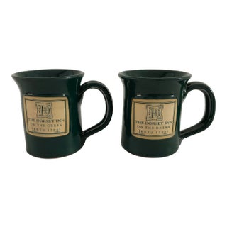 Modern Hunter Green Deneen Pottery Set of 2 Mugs For Sale