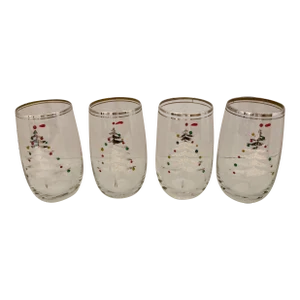 Vintage Sterling Overlay Christmas Tree Tumblers - Set of 4