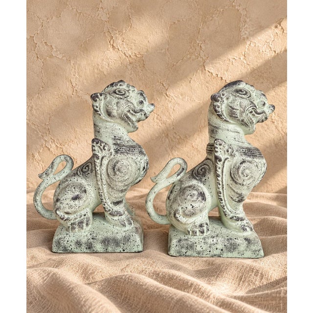 Vintage Celadon Foo Dogs, Pair of Chinese Guardian Lion Figurines ...
