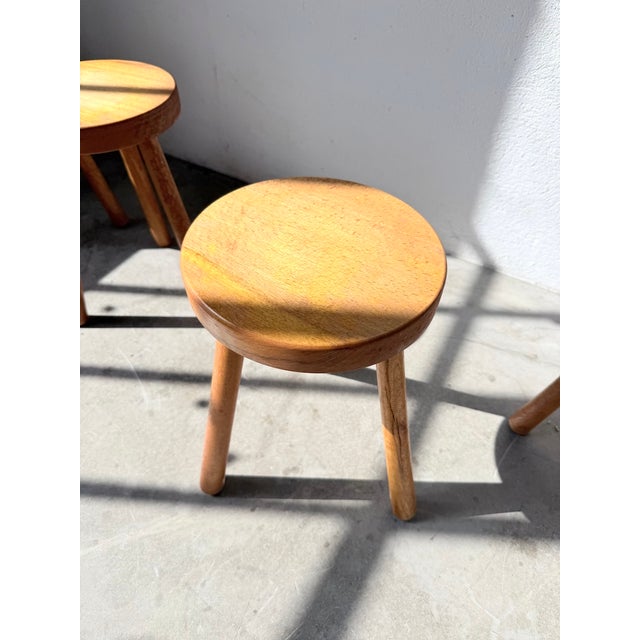 Tripod Stools in Gilded Oak, 1950s, Set of 4 For Sale - Image 14 of 18