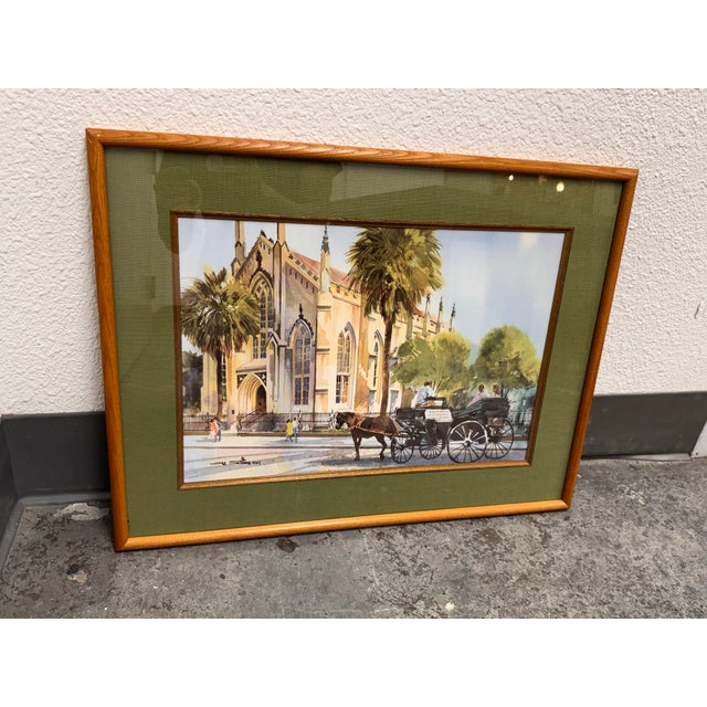 Design Plus Gallery presents a Framed Watercolor Print of the French Huguenot Church in Charleston by Al Stine. This...