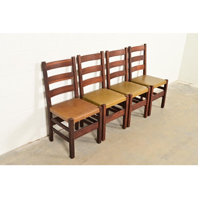 Stickley Gustav Stickley Antique Mission Oak Arts & Crafts Ladder Back Dining Chairs, Set of Four For Sale - Image 4 of 9