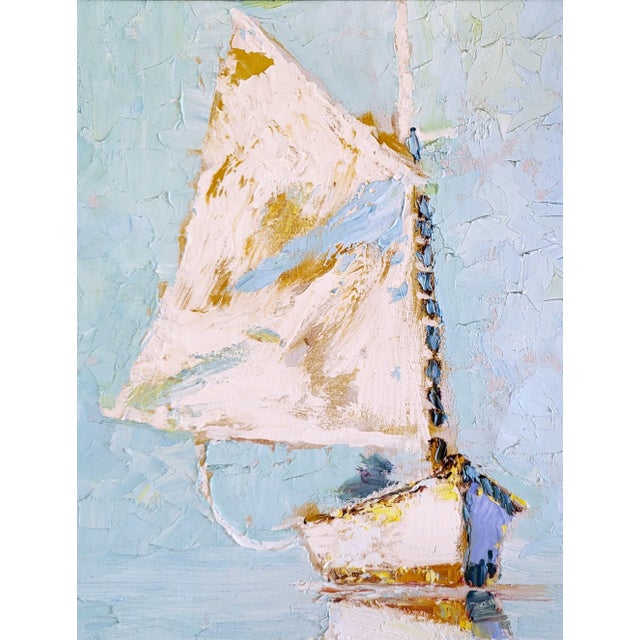 Wood Vintage American Cape Cod Sailboat Oil Painting by Coulton Waugh For Sale - Image 7 of 16