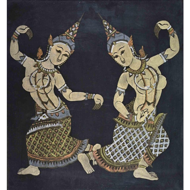 Couple of Thai Dancers, Mixed Media, Early 20th Century For Sale