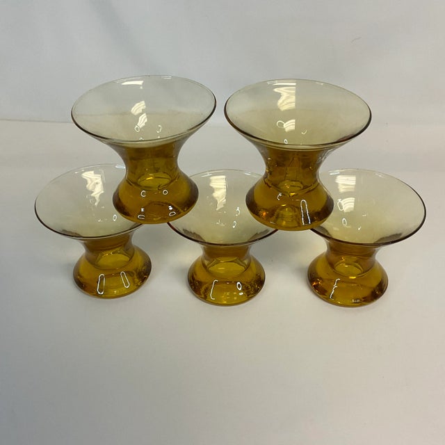 1970s 1970s Vintage Art Deco Boho Chic Pale Amber Cocktail Lowballs - Set of 5. For Sale - Image 5 of 8