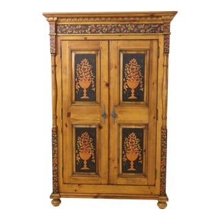 Drexel Continental Pine Paint Decorated Bedroom Armoire For Sale