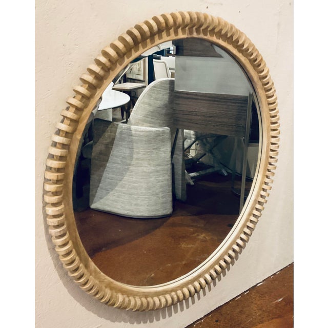 Contemporary Revelation Organic Modern Beige Wood Spool Wall Mirror For Sale - Image 3 of 5
