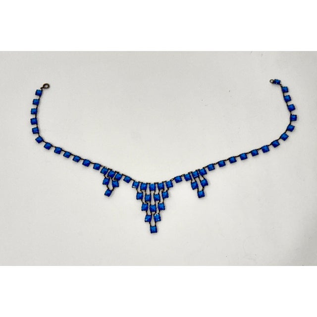 Blue Antique Czech Glass 1920s Art Deco Cascading Sterling Silver Prong Set Blue Necklace For Sale - Image 8 of 10