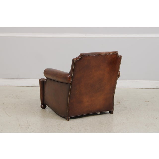 Animal Skin Stickley Tufted Back Leather Chair & Ottoman For Sale - Image 7 of 18