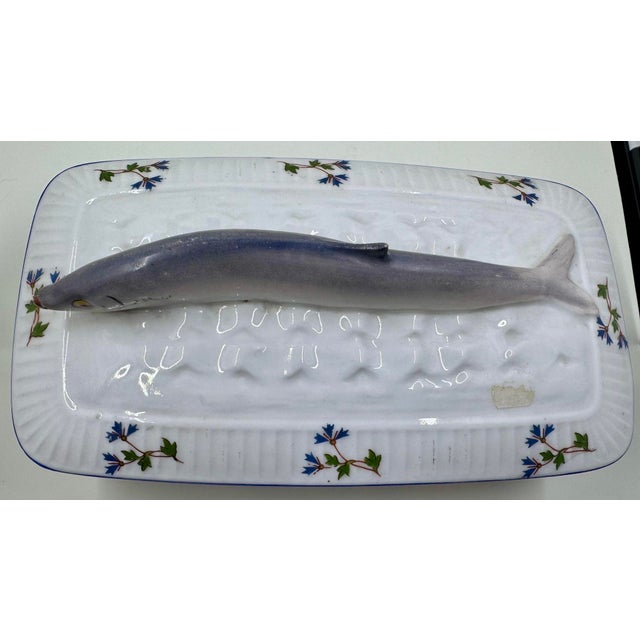 Ceramic Antique Victorian French Porcelain Covered Sardine Dish With Delicate Hand-Painted Cornflower Pattern For Sale - Image 7 of 12