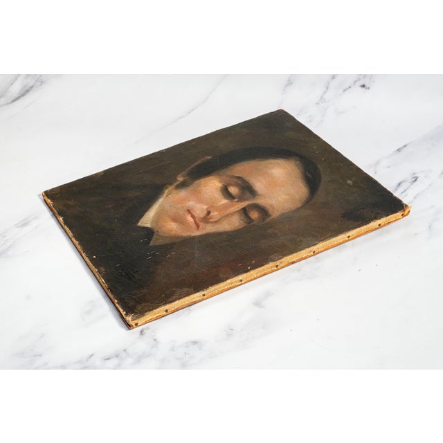 Rare Victorian Antique Post Mortem Deceased Dead Man Oil Painting on Canvas Mourning Art For Sale - Image 14 of 16