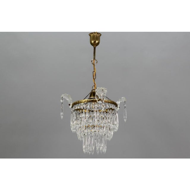 French Empire Crystal Glass and Brass Chandelier, 1930s For Sale - Image 8 of 18