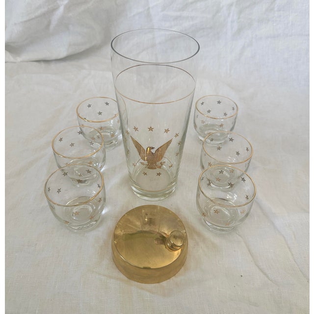 Metal Vintage Mid-Century Modern Culver "Patriotic Eagle" Cocktail Shaker Set of 7 For Sale - Image 7 of 7