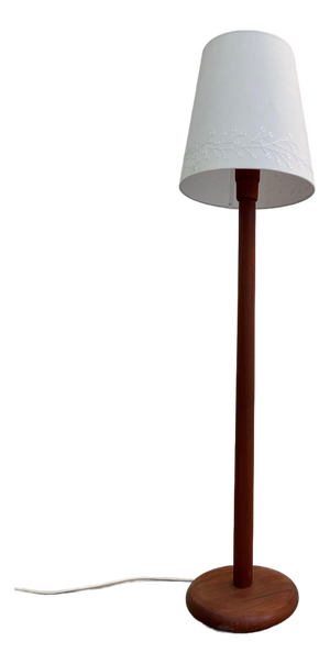 Danish Teak Floor Lamp with Decorated Fabric Shade