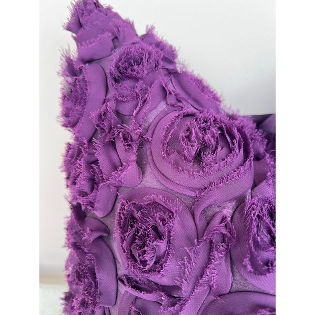 Victorian Vintage Dark Purple Pillow With Fabric Flowers For Sale - Image 3 of 4