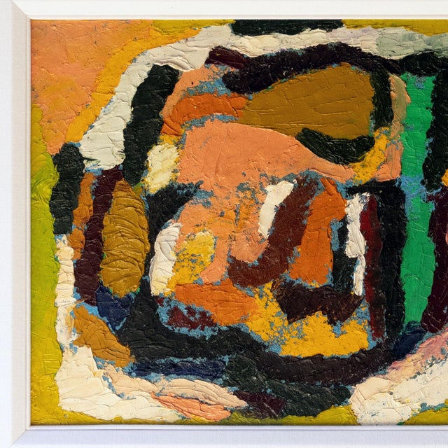 Mid-Century Modern Abstract Oil on Canvas, Signed by Matilde Sacchi, 1970.This striking expressionist piece was hand-...