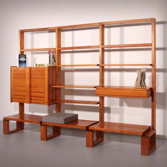 Stunning and robust French brutalist wall system from the 1950s crafted from high-quality, knot-free solid pinewood. This...