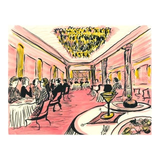 Dinner at San Ambroeus Original Contemporary Figurative Watercolor by Pauline De Roussy De Sales For Sale