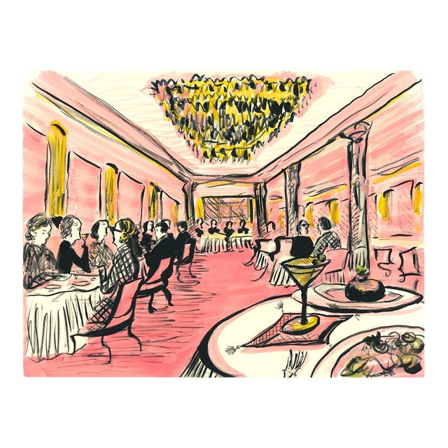 Dinner at San Ambroeus Original Contemporary Figurative Watercolor by Pauline De Roussy De Sales For Sale