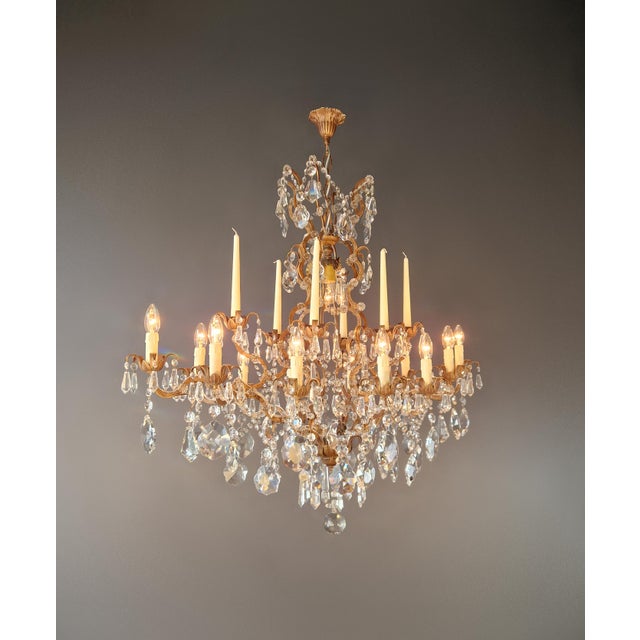 Brass Oval Italian Baroque Revival Crystal Chandelier Rococo Style Dining Room Ceiling For Sale - Image 8 of 17