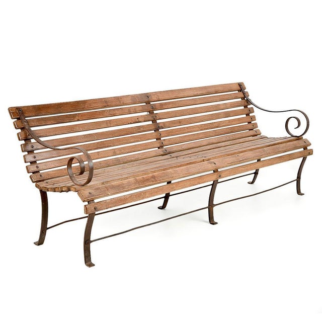 Brown Outdoor Bench in Solid Wood and Iron For Sale - Image 8 of 8