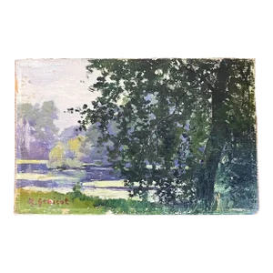 Early 20th Century Oil Painting on Board Impressionist Plein Air Landscape of the Gardens at Versailles by Robert Albert Genicot (France 1890 - 1981)