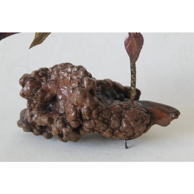 Wood Mid-Century Modern Brutalist Metal Owl Burl Wood Base Sculpture in the Style of Curtis Jere For Sale - Image 7 of 9