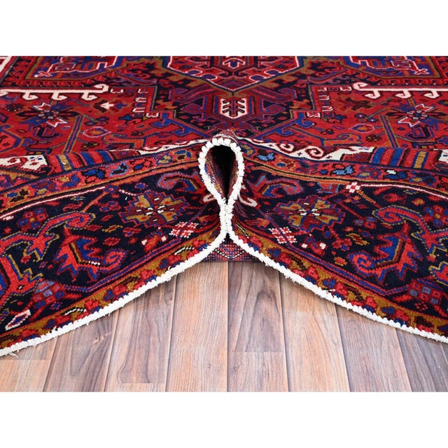 1960 10'x12'9" Berry Red Pure Wool Tribal Weaving Vintage Persian Heriz Oriental Rug For Sale - Image 9 of 12