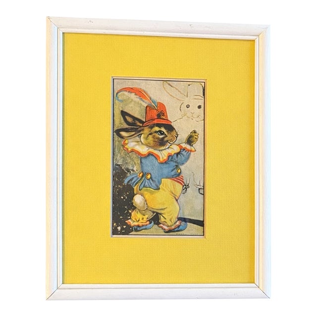 Vintage Mid Century Modern Penny Ross Rabbit Illustration – Easter Bunny Nursery Art, Framed For Sale