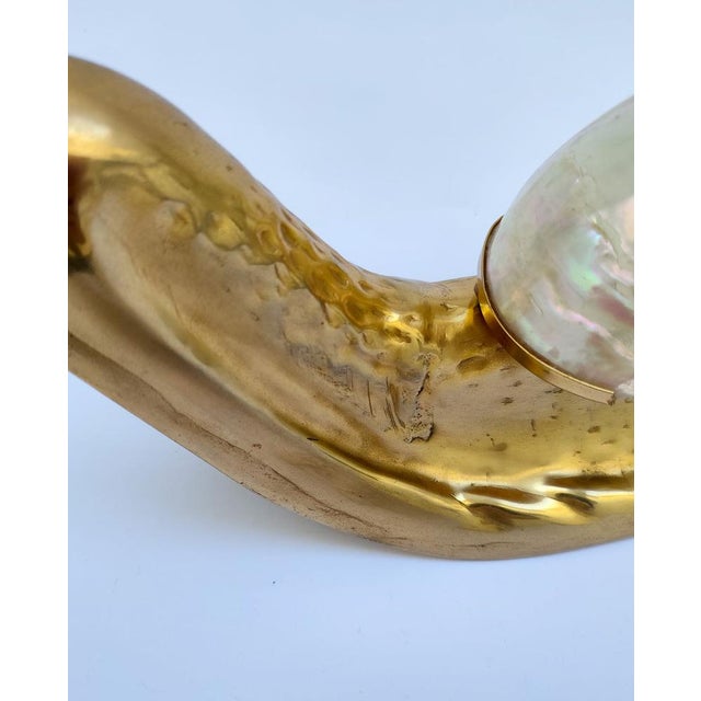 Mid Century Italian Nautical Brass and Shell Snail Art Sculpture from Gabriella Crespi, 1950s For Sale - Image 6 of 11