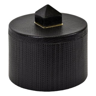 Matthew Izzo Home Denver Black Faux Leather Round Container With Marble Handle Lid For Sale