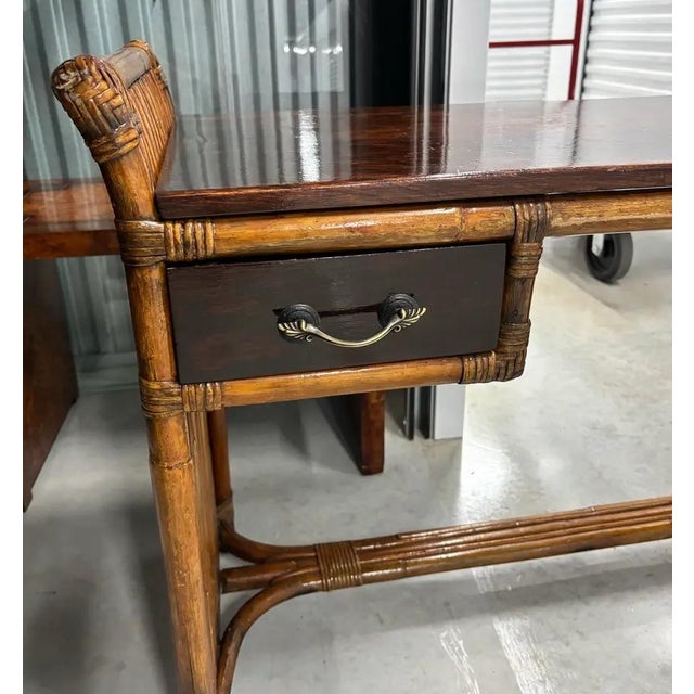 Paul Frankl Attributed Mahogany Bamboo Desk or Entrance Table For Sale - Image 11 of 11