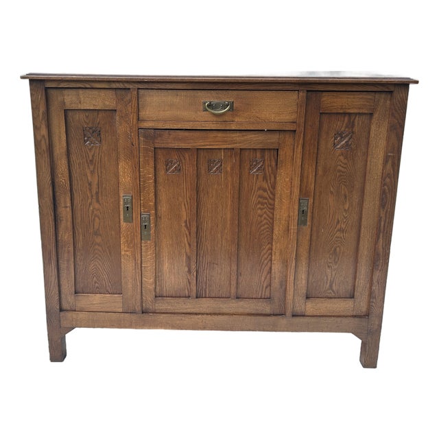 Vintage Mission Solid Oak Server Art & Craft Style Sideboard Attributed For Sale