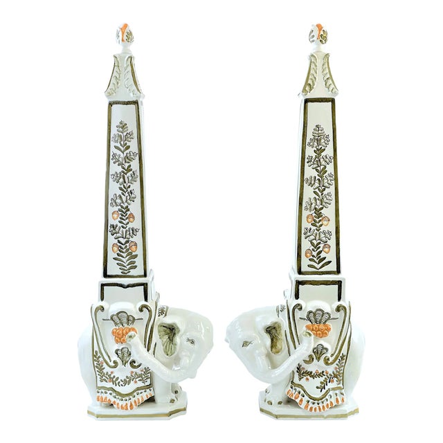 Meiselman Imports Mid 20th Century Italian Majolica Elephant Obelisks by Meiselman Imports - A Pair For Sale - Image 4 of 13