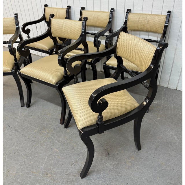 Hollywood Regency Vintage Regency Style Black Lacquered Dining Chairs - Set of 6 For Sale - Image 3 of 7