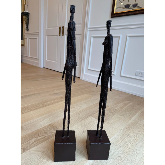 1980s American Brutalist Welded-Steel Figural Sculptures, Giacometti Style — A Pair For Sale In Chicago - Image 6 of 12