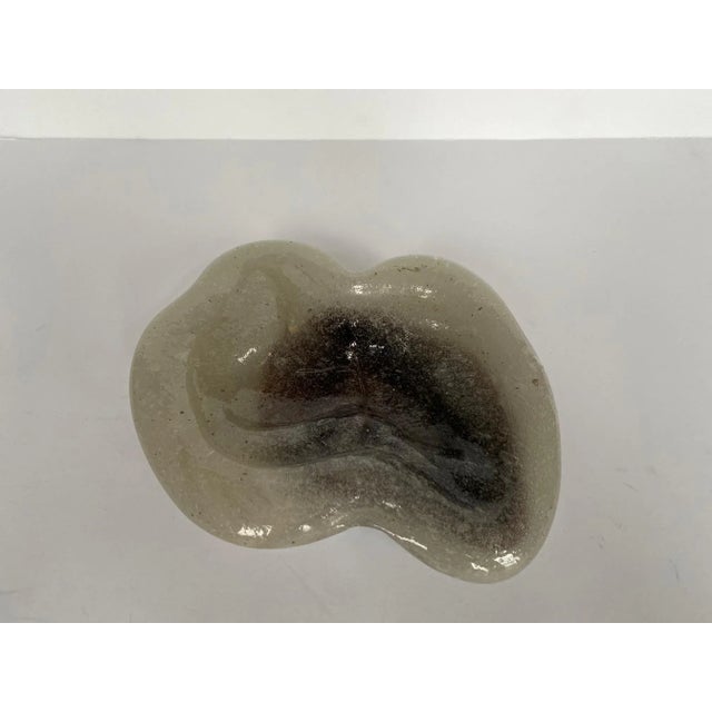 Interesting mid century modern glass catchall or ashtray in the shape of an amoeba with beautiful white to grey gradient...