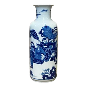 Chinese Blue White Porcelain Straight Body People Theme Vase