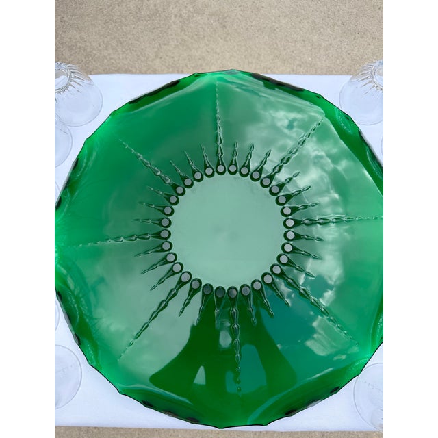 1930's New Martinsville Crystal and Emerald Radiance Punch Bowl With Underplate and Ladel, Complete Set For Sale - Image 6 of 11