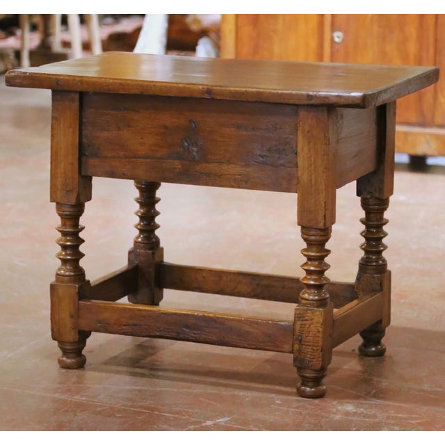 18th Century Spanish Baroque Walnut Side Table With Single-Plank Top and Drawer For Sale - Image 14 of 16