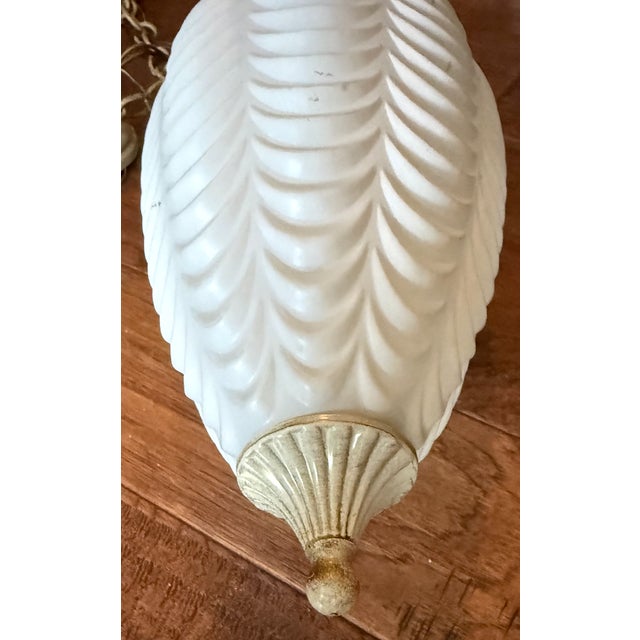 1960s Hollywood Regency Mid Century Swag Two-Light Ceiling Fixture - White Frosted Ruffled Drapery Shades For Sale - Image 11 of 12