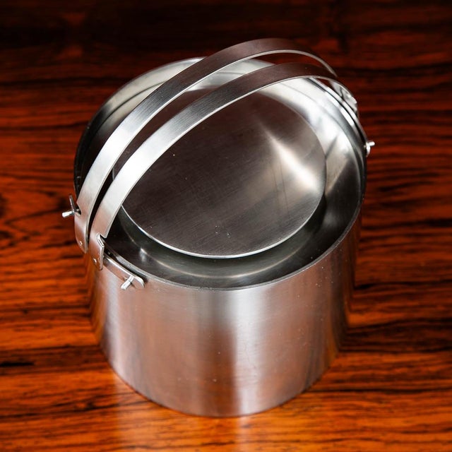 Mid-Century Modern Mid 20th Century Danish Modern Ice Bucket Stelton Stainless Steel Lidded Handle For Sale - Image 3 of 11