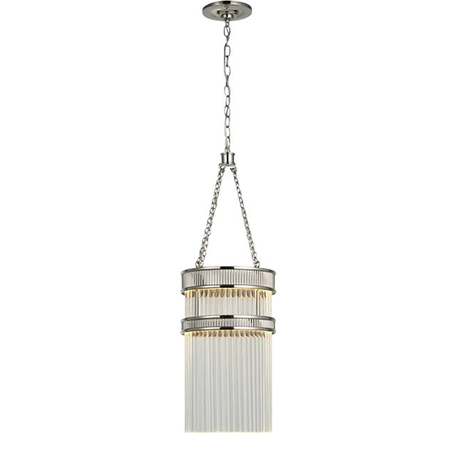 Marie Flanigan for Visual Comfort Signature Menil Tall Chandelier in Polished Nickel with Crystal Rods For Sale
