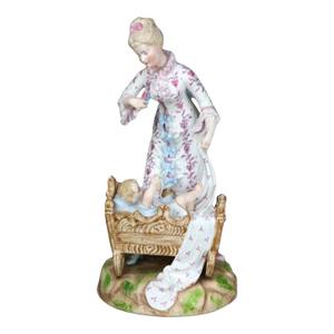 Antique Meissen School Hand Painted Bisque Porcelain Mother & Child Figure C1920