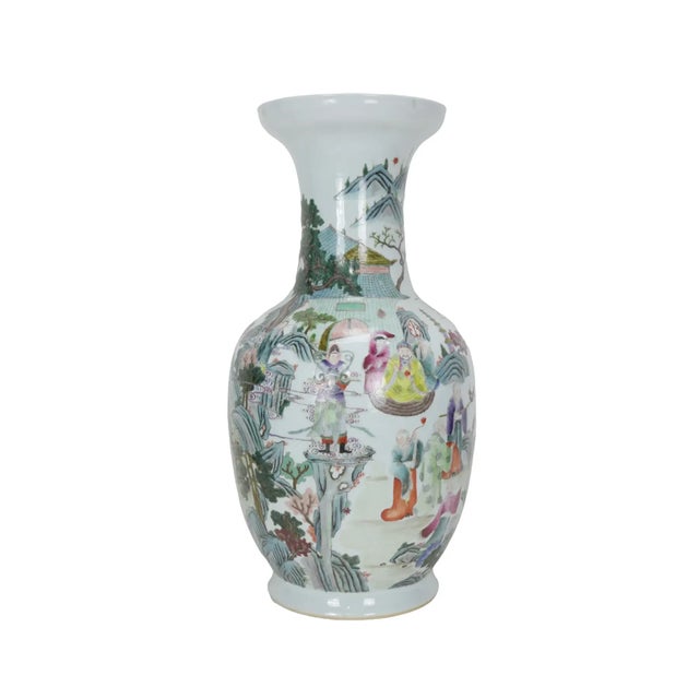 Chinese porcelain famille rose vase . Large and impressive Chinese famille rose vase, the body depicts various scenes from...