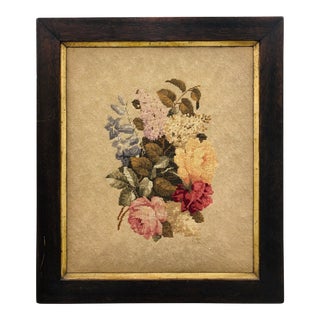 Antique Hand Stitched Needlepoint in Frame For Sale