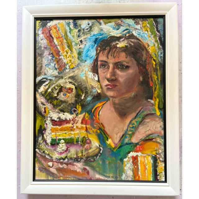 "Portrait of a Woman in Green", Original Abstract Oil Painting, by Van Ness For Sale - Image 9 of 11