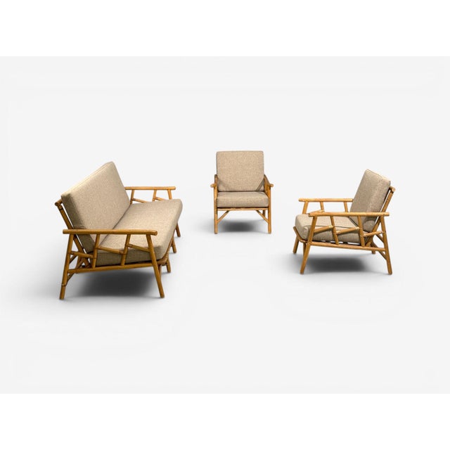 Ficks Reed, Lounge Chairs, Bamboo, Cane, Beige Tweed, Usa, 1950s For Sale - Image 15 of 15